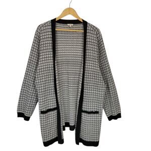 Talbots Plus Women's Black White Plaid Check Open Front Cardigan Size 2X